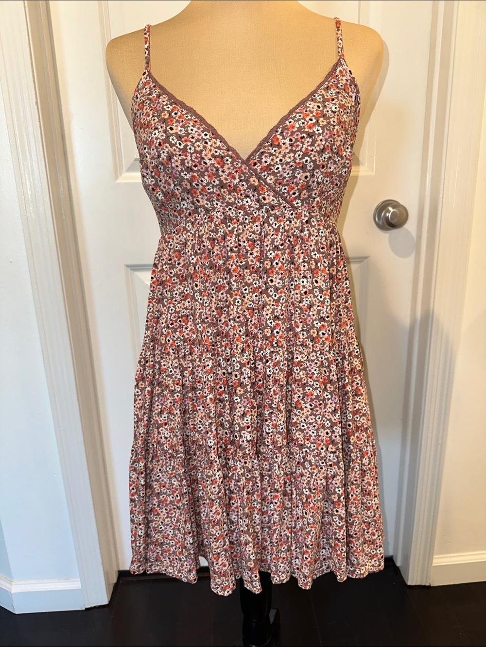 Aeropostale Putple Pink & Rust Floral Spaghetti-Strap Mini Dress